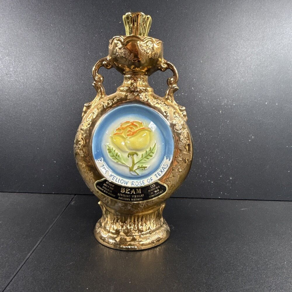 Jim Bean Regal China Gold w/Yellow Rose Decanter Excellent Condition EMPTY